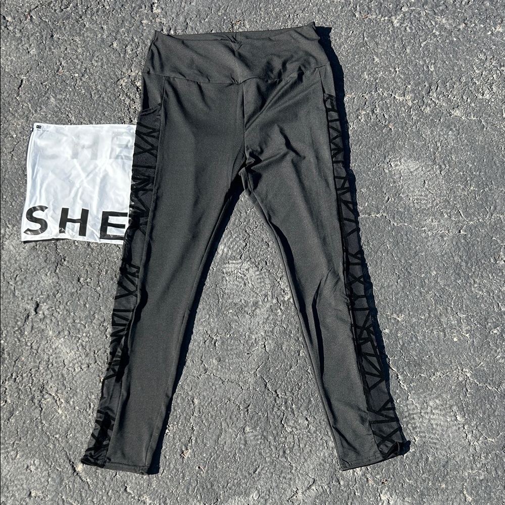 SHEIN Black Leggings with Geometric Side Detail
